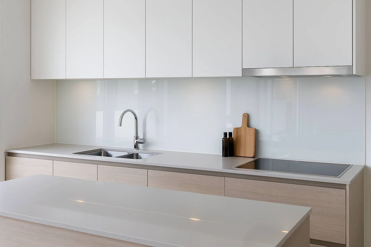 شیشه لاکوبل چیست؟ 2 شیشه لاکوبل در آشپزخانه مدرن به عنوان دیوار بین کابینتی
